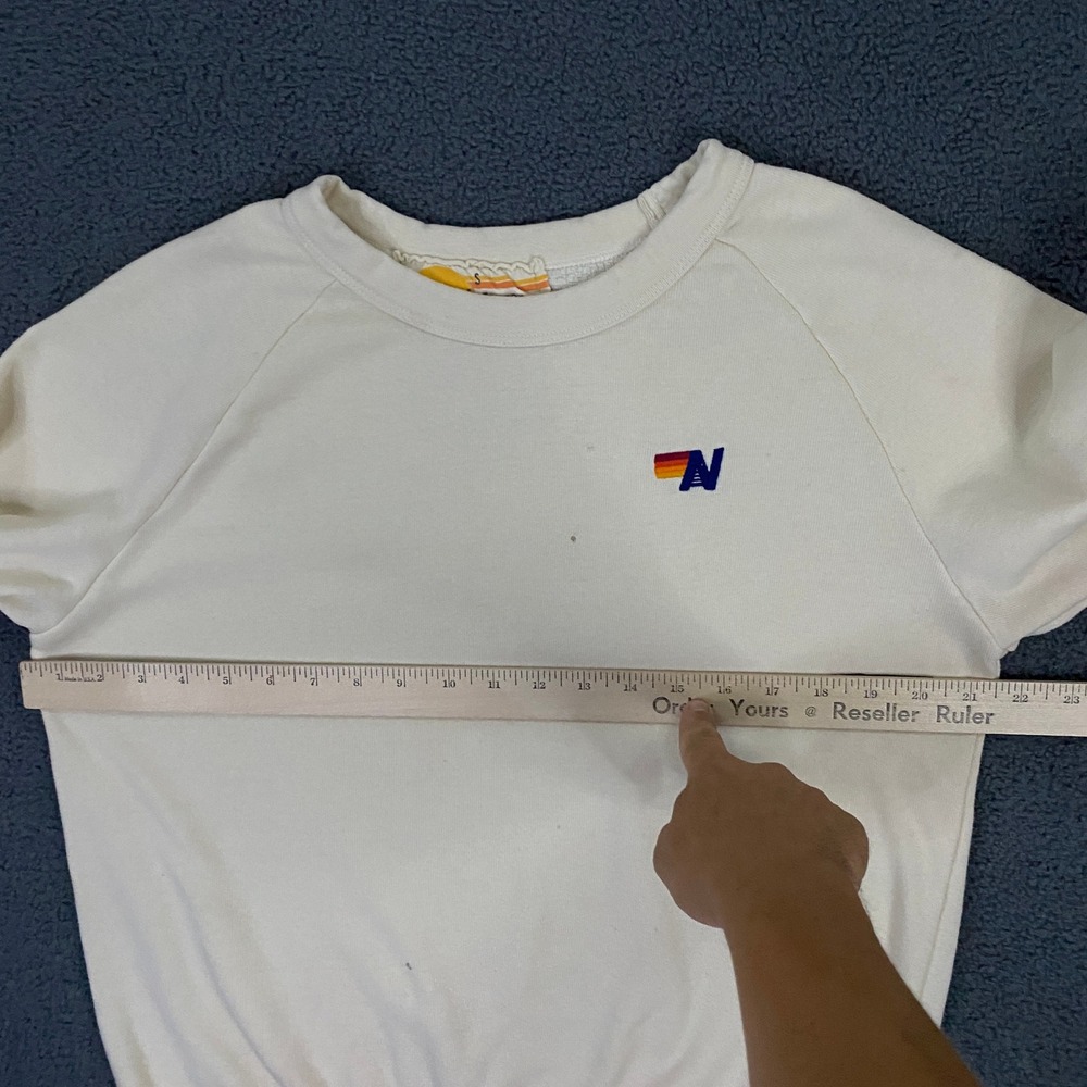 Aviator Nation Sweatshirt Women Small Cream Rainbow Classic 5 Stripe Retro Crew - Picture 8 of 11